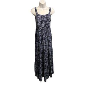 Old Navy Womens XS Denim Blue Sunflower Print Tiered Maxi Dress Cottage Core